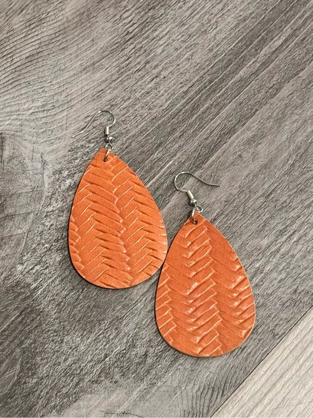 Tan Teardrop Leather Earrings - Lightweight Women's Jewelry
